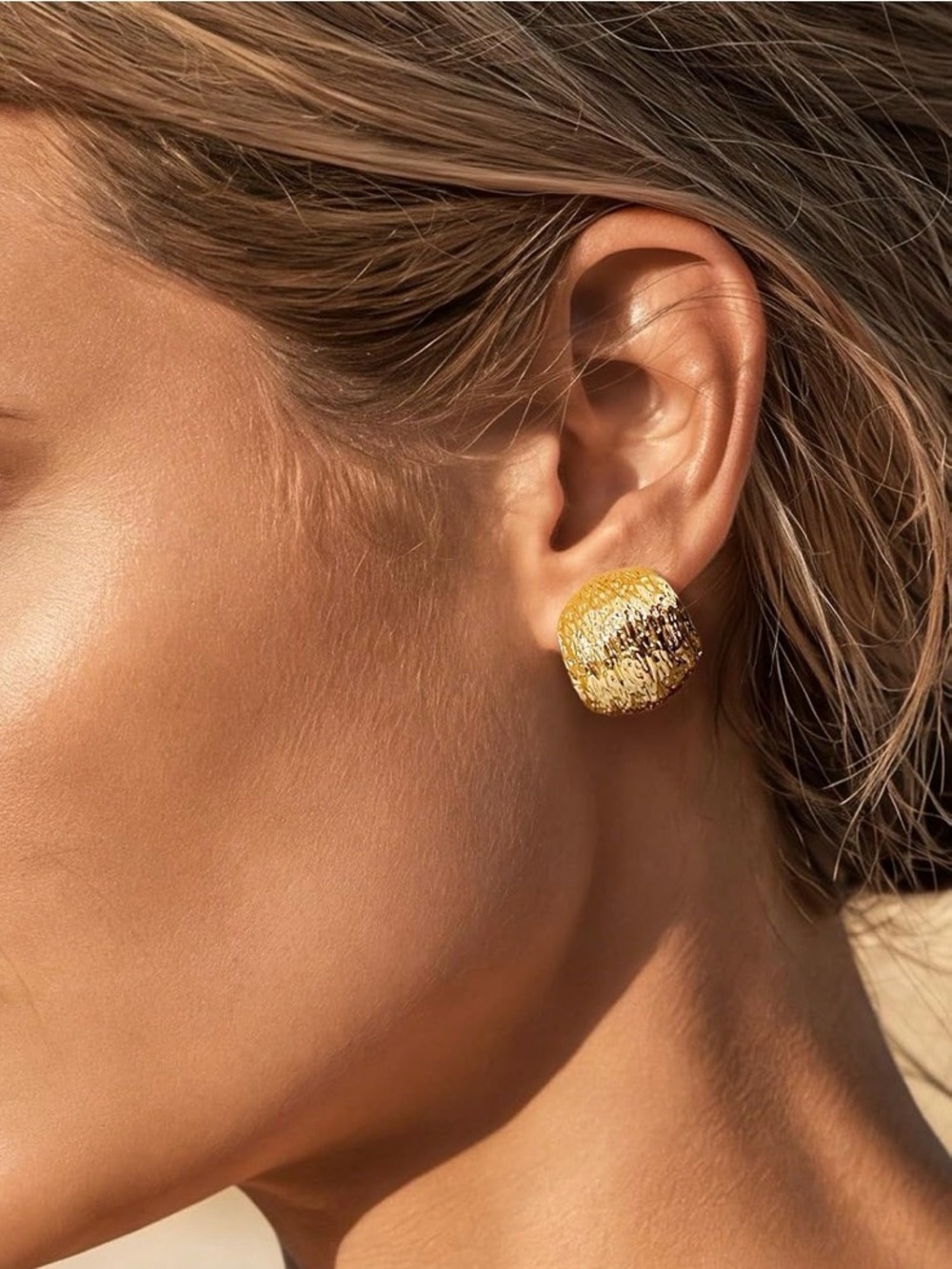 18K Gold Plated Textured Hoop Earrings